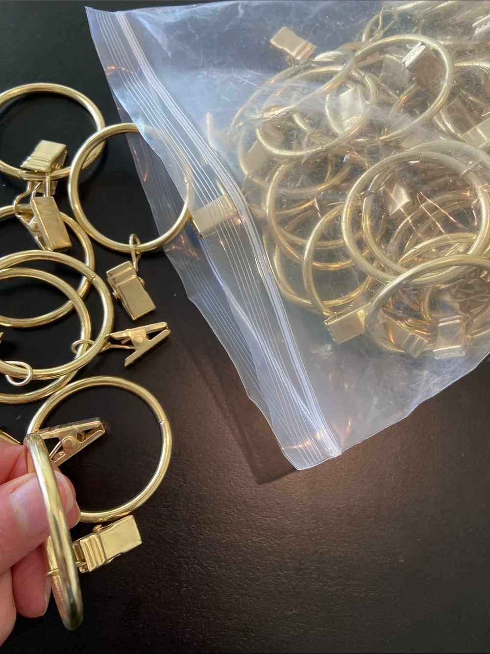 100 gold drapery curtain rings with clips 1.5